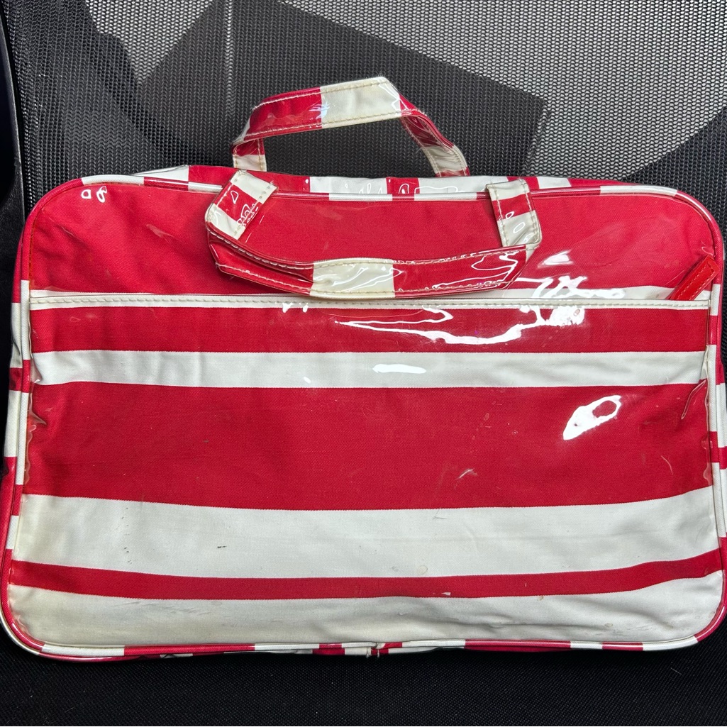 Free Waterproof Red And White Striped Tote Bag